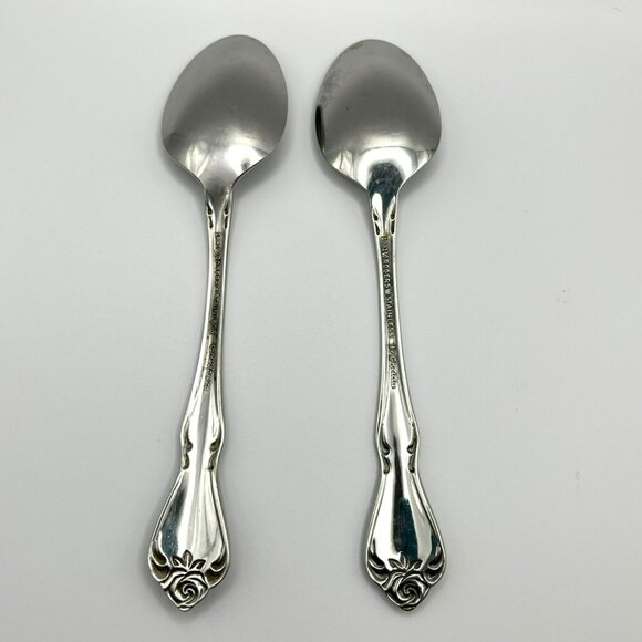 Oneida ARBOR‎ ROSE TRUE ROSE 1881 Rogers Stainless Flatware TWO Teaspoons Spoons - Picture 5 of 9
